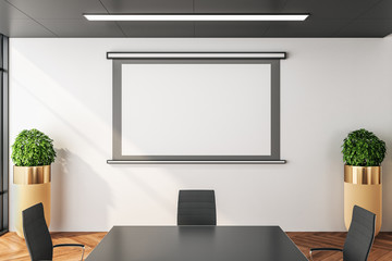 Blank screen for projector on wall in modern  meeting room - Powered by Adobe