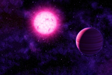 Exoplanet with the atmosphere. Elements of this image were furnished by NASA.