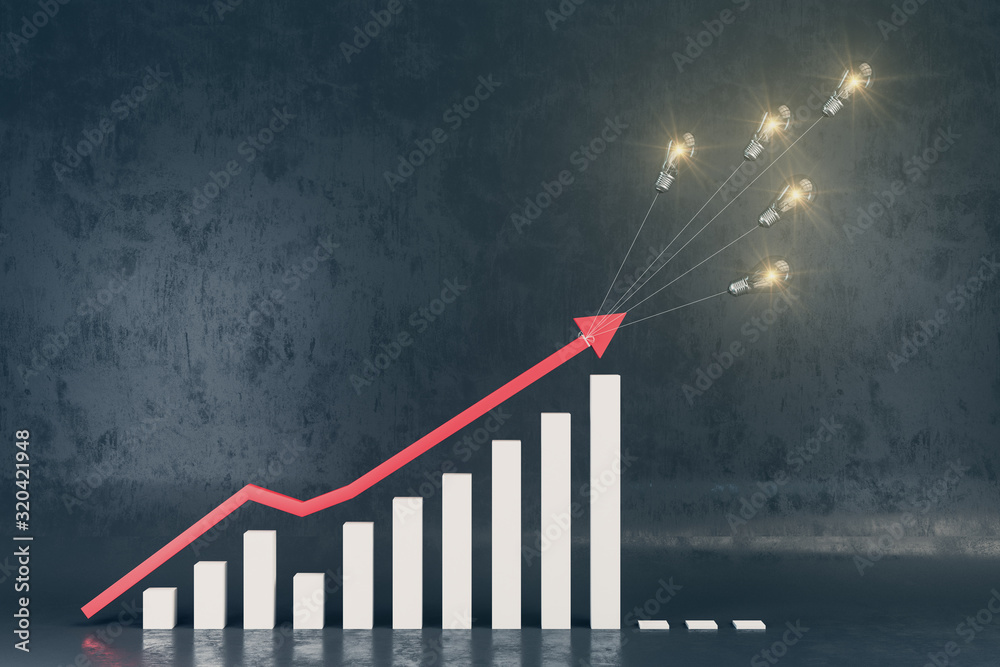 Poster growing stock chart with red arrow and lightbulb.