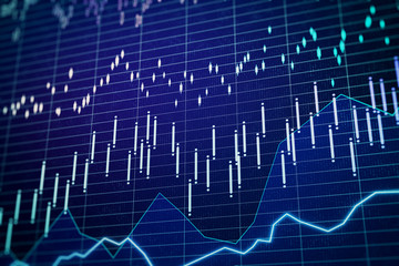 Digital screen with business charts and stock data