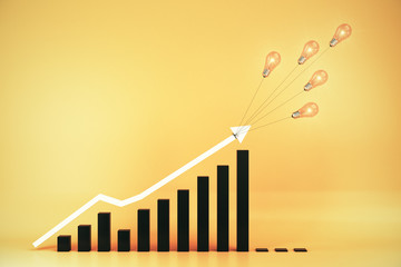 Growing stock chart with white arrow
