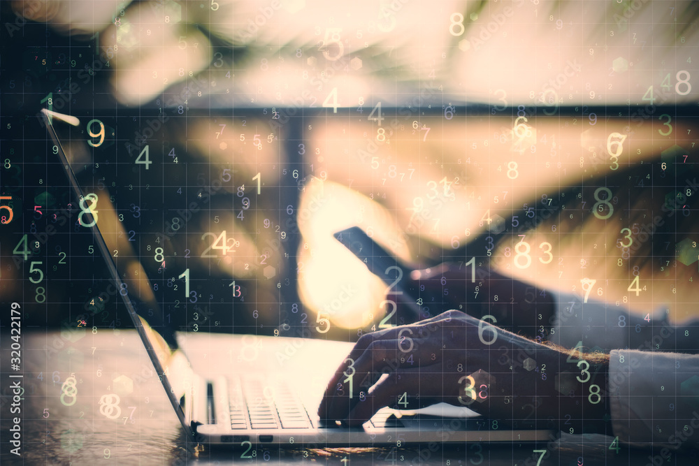 Poster hand using laptop with number