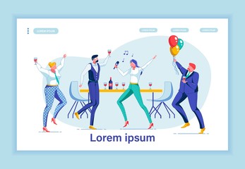 Office Party, Soiree Landing Page Vector Template