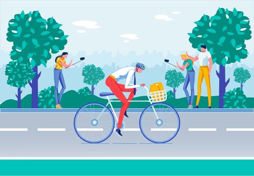 Cycling Office Worker Flat Vector Illustration