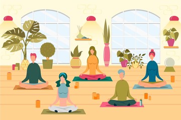 People at Yoga Class Flat Vector Illustration