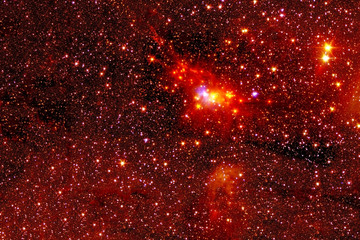 Fototapeta na wymiar Bright red nebula with stars. Elements of this image were furnished by NASA.