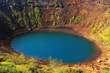 Obraz premium Kerid volcanic crater lake in Iceland, Europe