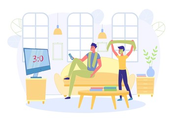 Father with Teenager Supporting Football Team.