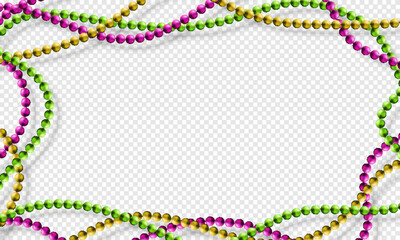 Mardi Gras beads isolated on transparent background in traditional colors purple, gold and green. Fat Tuesday decoration element. Vector illustration © whilerests
