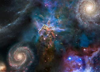Foto op Canvas Deep space look. Mystic Mountain of Carina Nebula between far galaxies and stars. Science fiction wallpaper. Elements of this image were furnished by NASA. © ALEXANDR YURTCHENKO