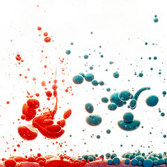 Red and blue bubbles isolated on white background. Creative background for text.
