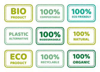 A set of stamps on the topic of environmentally friendly and biodegradable products.