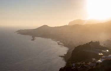 Fototapeta na wymiar Sunset view madeira miradouro looking over bay of Funchal outdoor traveling concept