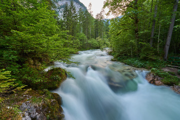 Obraz premium Mountain watercourse in Austria. Salzkammergut region