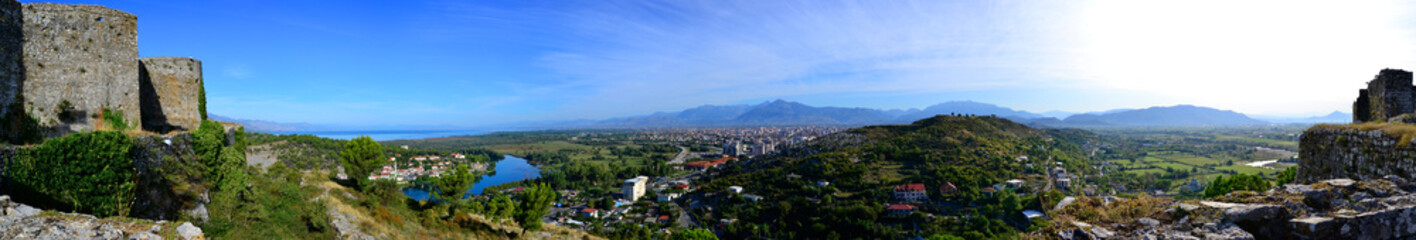 Panoramic view of Shkoder from Rozafa fortress, Albania.