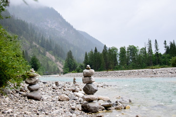 Isar River, Baviera / Germany - July 28, 2019: River view in Germany Alps route