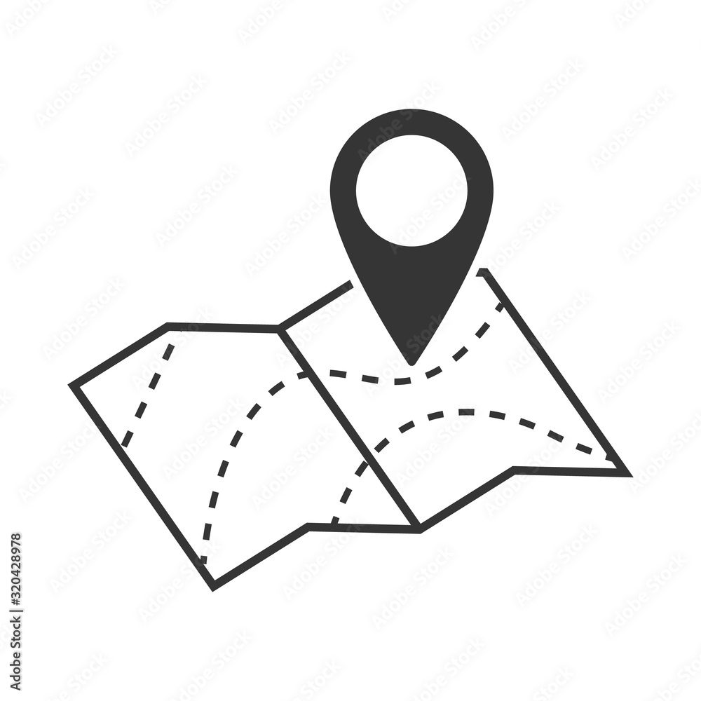 Sticker map with location symbol. gps tracking pin.