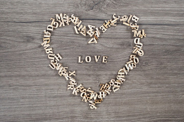 Fototapeta na wymiar All alphabet letters creating a heart; valentines day preparation