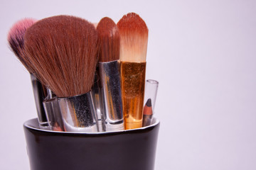 set of makeup brushes isolated on white background
