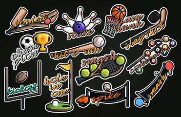 Sport vector sticker illustration. Professional sporty Typography sticker illustration in retro style. Vector design emblem, badge and template logo design collection