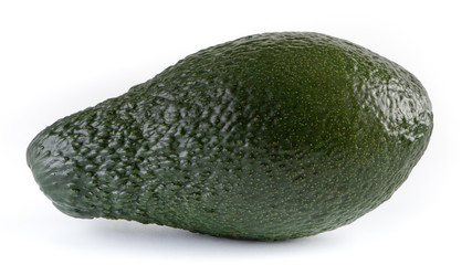 Green avocado closeup on a white background