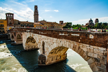 Verona, Italy - July 2012: Streets of Verona. Image taken while on vacation in Italy.