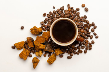 Chaga coffee with spice on the white