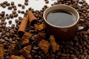 Chaga coffee with spice on the white