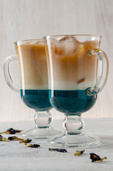 Anchan Butterfly Pea with coffee and milk. Anchan