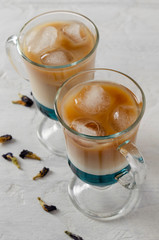 Anchan Butterfly Pea with coffee and milk. Anchan