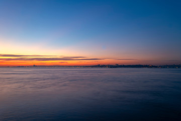 Landscape view of Istanbul bosphorus at sunset long exposure shot