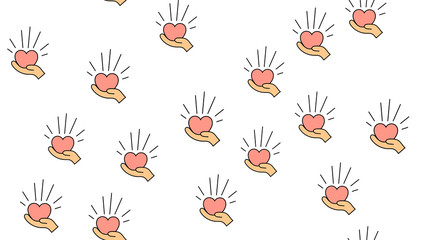 Texture endless seamless pattern from flat icons of hands and hearts, love items for the holiday of love Valentine's Day February 14 or March 8 on a white background. Vector illustration