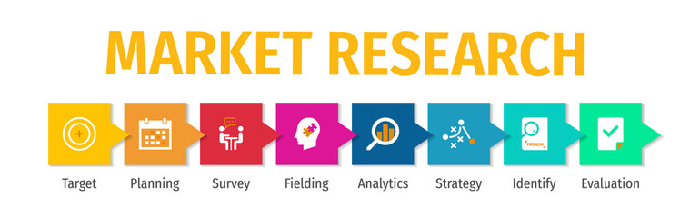 Market Research Flat Vector Icons. Market Research Vector Background with Icons.