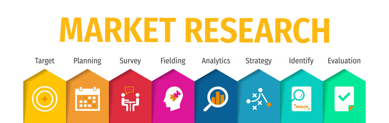 Market Research Flat Vector Icons. Market Research Vector Background with Icons.