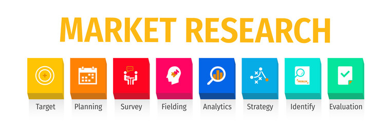 Market Research Flat Vector Icons. Market Research Vector Background with Icons.