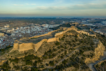 Fototapeta na wymiar Aerial sunset panorama view of Sagunto (Sagunt) fortress near Valencia Spain