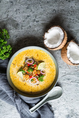 Thai coconut soup with shrimps and shiitake mushrooms