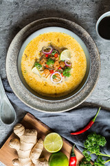 Thai coconut soup with shrimps and shiitake mushrooms