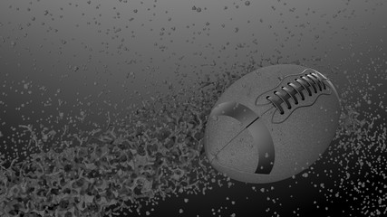 Black American Football Ball with Black Particles. 3D illustration. 3D high quality rendering.