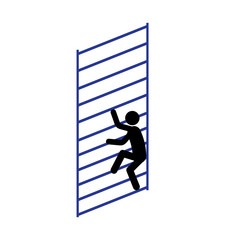 Stick man businessman climbs up the stairs. The concept of the path to success.