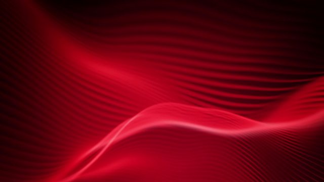 Red colored wavy lines. Abstract futuristic material background. Beautiful seamless dynamic template. Slow motion video. Digital flowing surface. Bright colored glowing waves. Looped backdrop in 4K