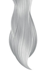 Gray hair isolated on white background. Long ponytail