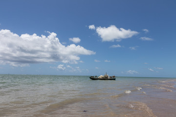 Porto de Pedras / Alagoas / Brazil. December, 1, 2019. Praia do Patacho on the north coast of the state of Alagoas, in northeastern Brazil. The place is known for its vast coconut groves, strips of wh