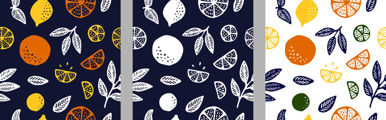 Tropical seamless pattern set with citrus - obrazy, fototapety, plakaty