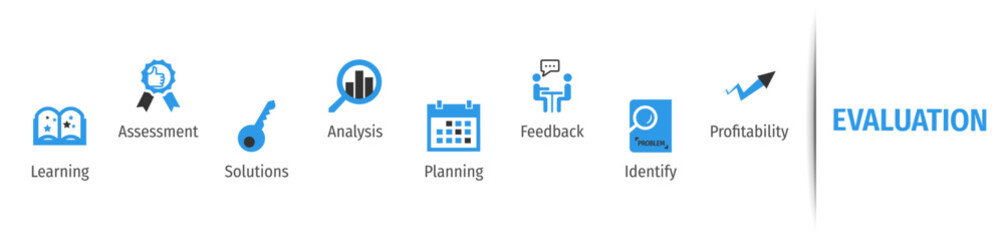 Evaluation Flat Vector Icons. Evaluation Vector Background with Icons.