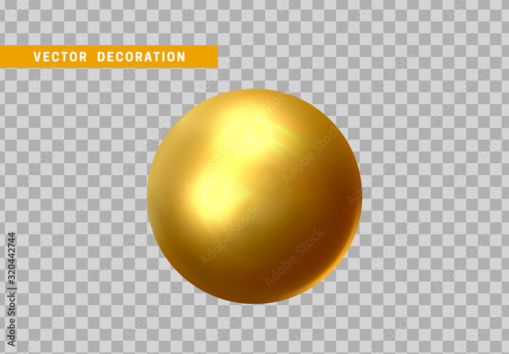 Poster sphere is three-dimensional geometric shape isolated golden color. 3d objects round ball. vector ill