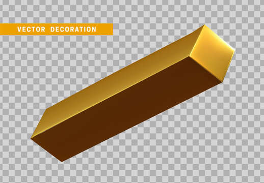 Cuboid is three-dimensional geometric shape isolated with gold color. 3d objects golden block. vector illustration.