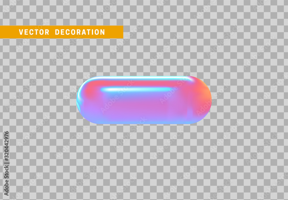Poster hollow capsule isolated with colorful hologram chameleon color gradient. 3d objects geometric shape.
