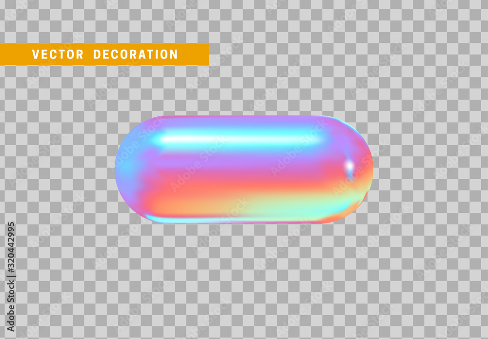 Poster hollow capsule isolated with colorful hologram chameleon color gradient. 3d objects geometric shape.
