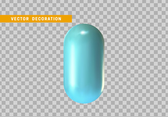 3d shape isolated blue capsule on transparent background